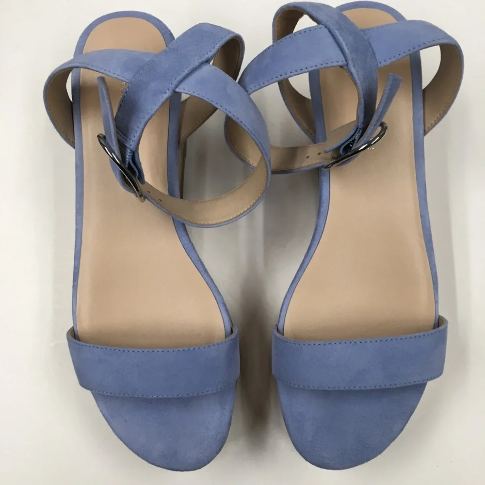 Stuart Weitzman Suede Leather Ankle Strap Platform Sandals 7 Light Blue Spring